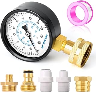 MEANLIN MEASURE 0~100Psi 3/4" Female Water Pressure kit Plus 5 adapters, 2.5" FACE DIAL Multi-Purpose Pressure Gauge kit, Hydraulic Tester,Suitable for Gardens, Water Pipes, etc