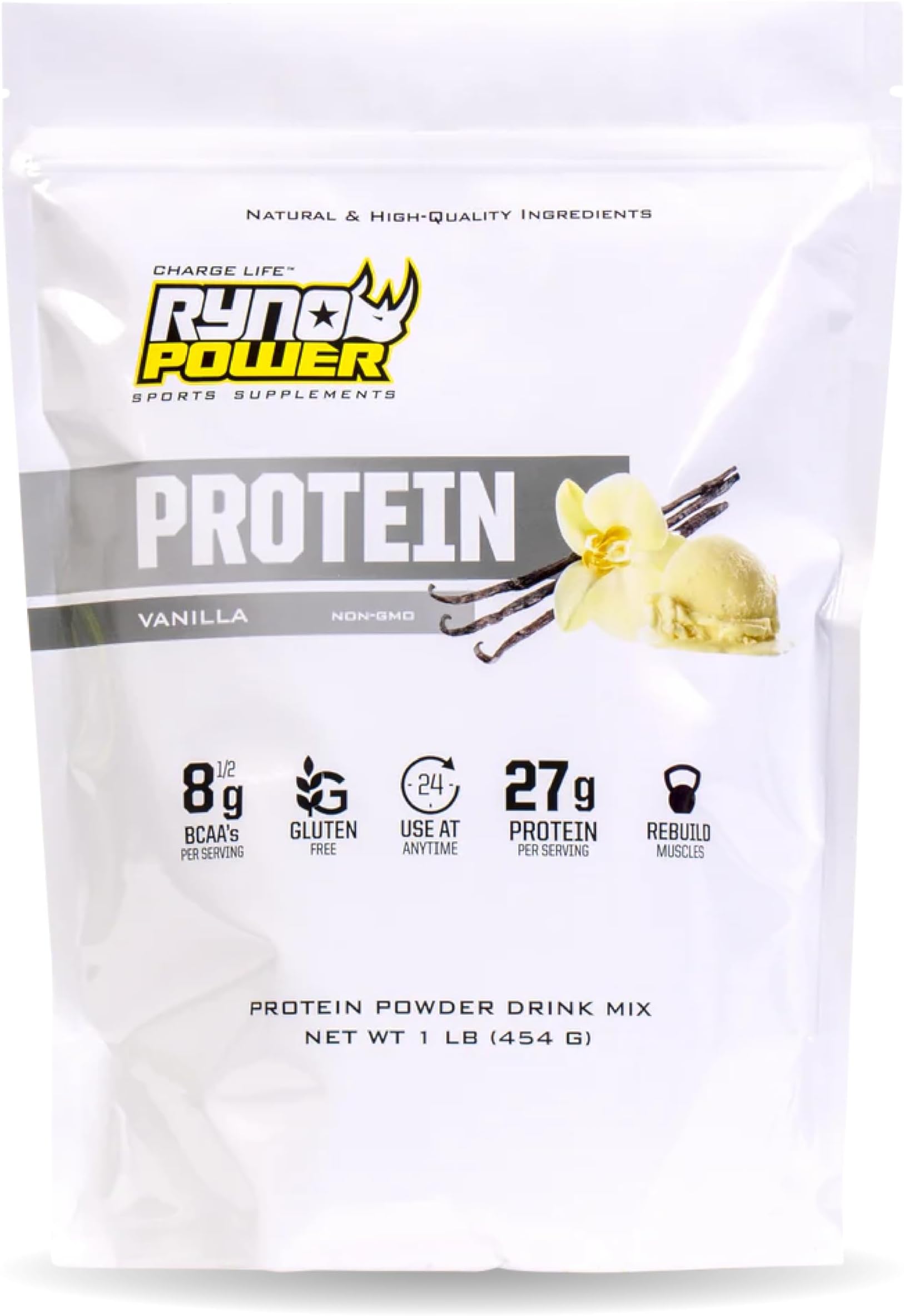 Ryno Power All Natural Whey Protein 1lb (10 Servings) 'Vanilla' - 100% Whey Protein Blend & No Fillers - Non GMO