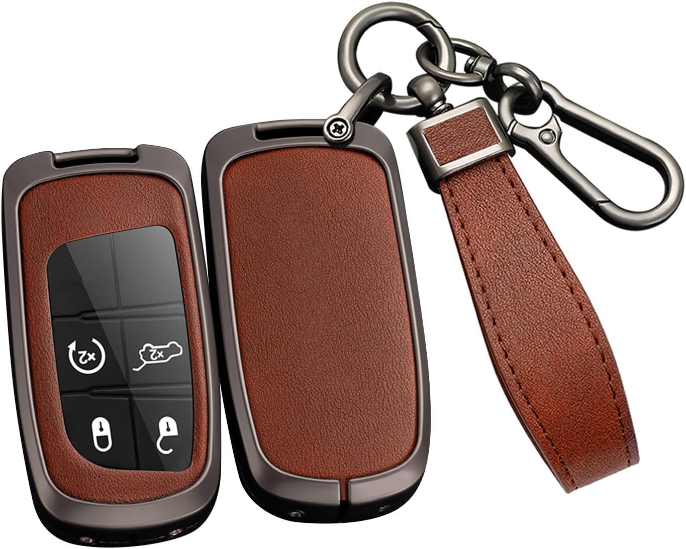 ontto Etui na kluczyki samochodowe pasuje do Jeep Grand Cherokee Renegade do FIAT Freemont Dodge Charger, Challenger Durango, etui na klucze, skórzane, etui na klucze, breloczek, kolor czarny