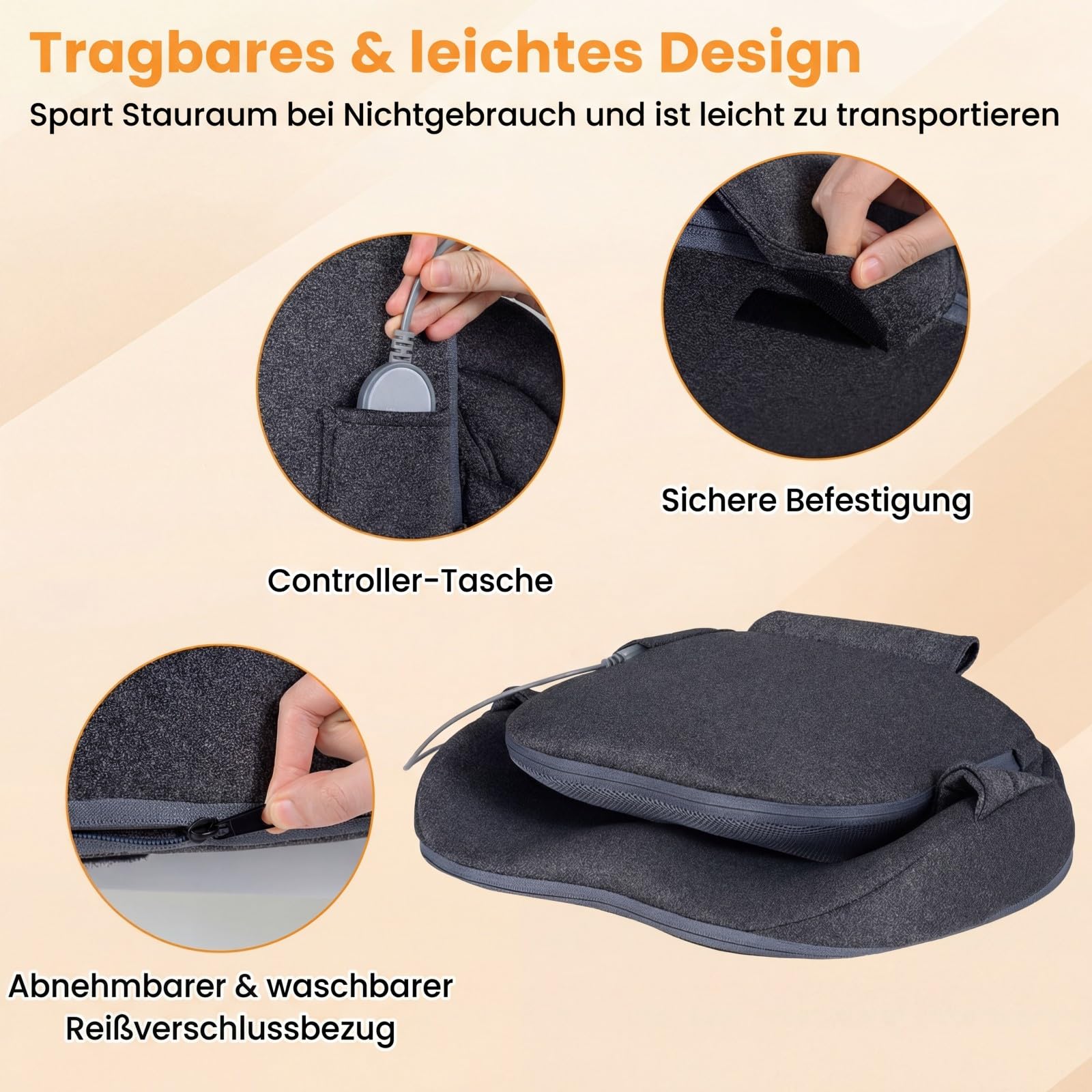 COSTWAY Massagesitzauflage mit Wärmefunktion, Vibration, Controller & Knetmassage, Faltbare Shiatsu Rückenmassagegerät für Rücken & Hüftstütze, Massagekissen Sitzkissen für Hause Büro