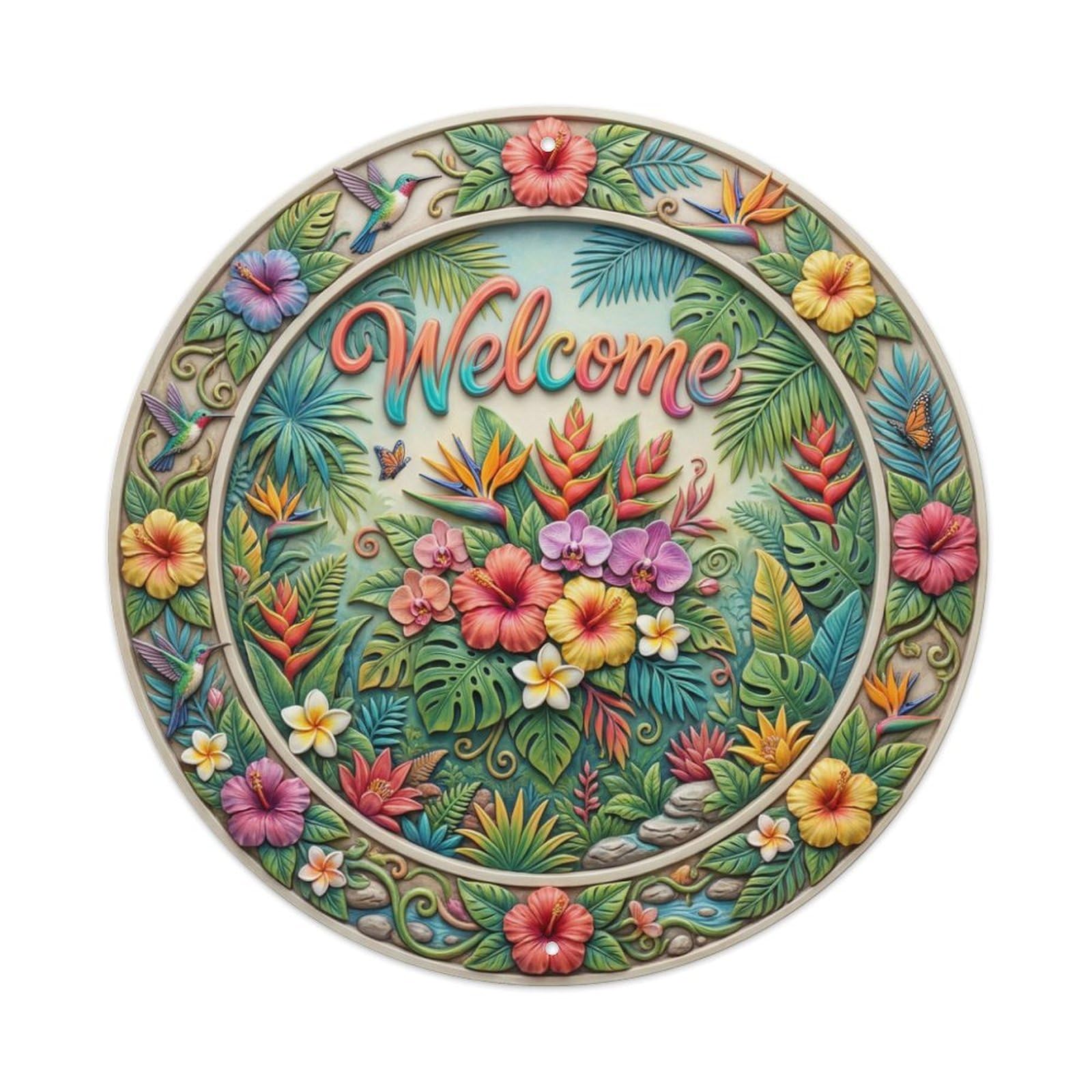 Tgrcjimh Style Metal Tin Sign Tropical Garden Welcome Paradise Blooms