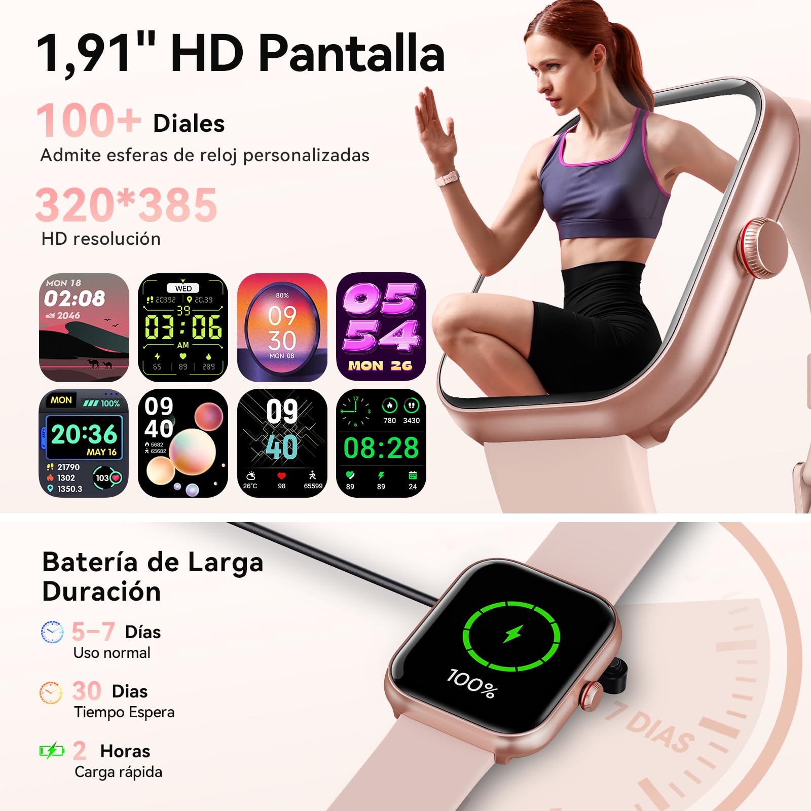 Gydom Reloj Inteligente para Mujer, 1,91" Smartwatch Mujer de Llamada Bluetooth y Alexa con Sueño Pulsómetro SpO2 Monitoreo y 110 Modos Deportivos, IP68 Impermeable Reloj Deportivo para Android iOS