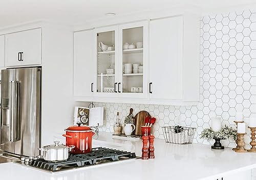 Vista 12 de Papel tapiz hexagonal geométrico para despegar y pegar, papel tapiz moderno, 17.3 x 78.7 pulgadas, rollo decorativo impermeable para cajones beige