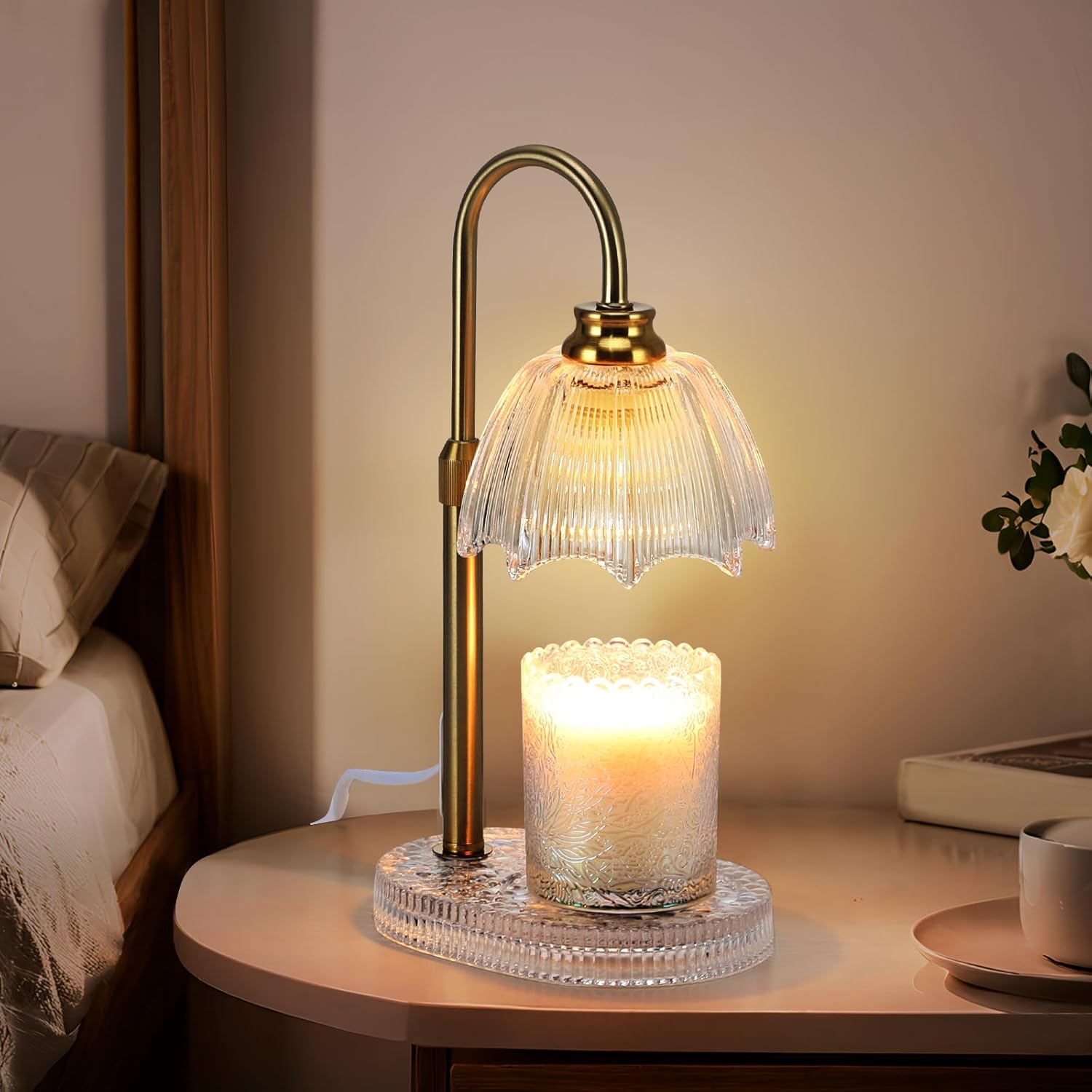Candle Warmer Lamp with Timer Dimmer Adjustable Height,Electric Wax Melt Warmer with 2 Bulbs for Christmas Birthday Gifts, House Warming Gifts (White)