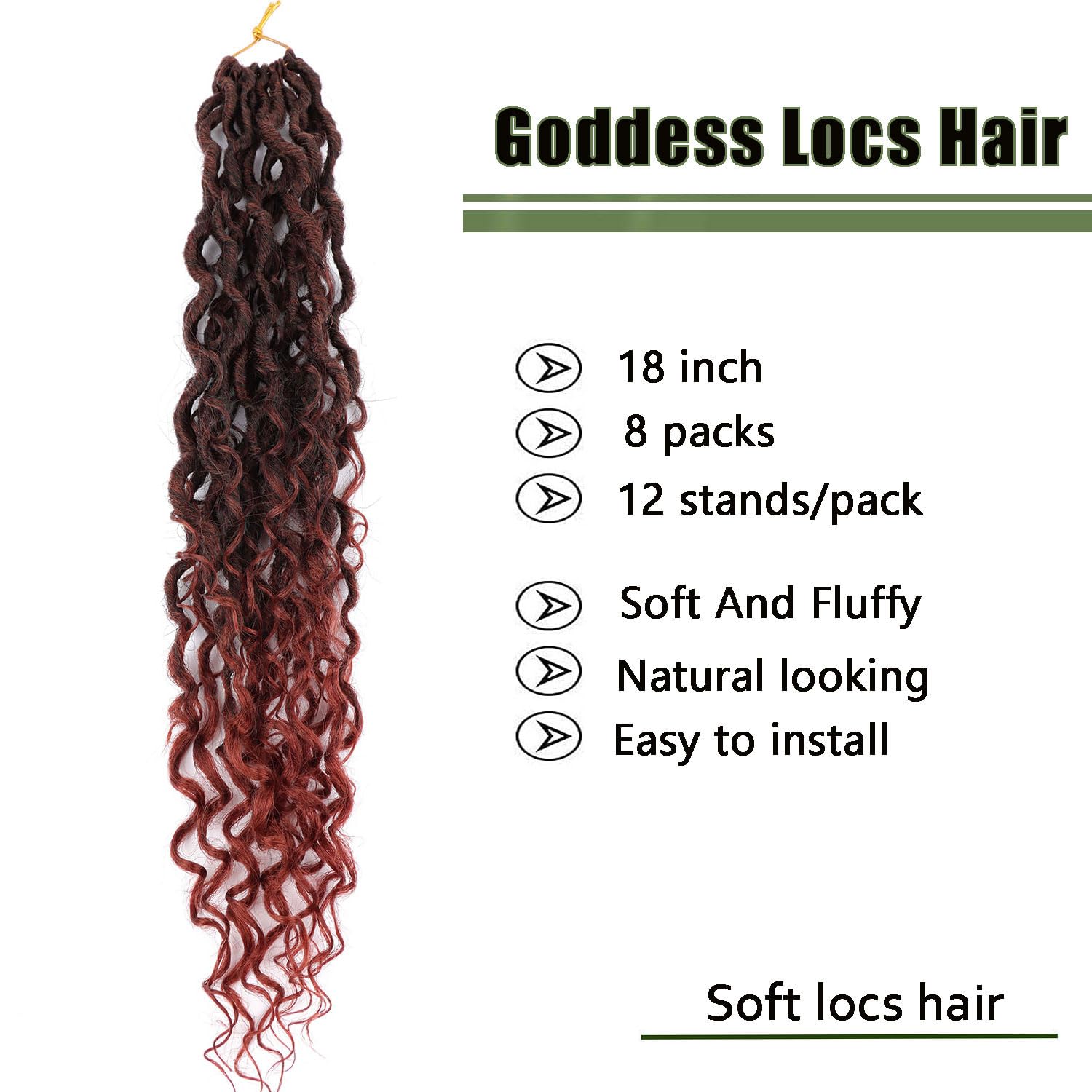 18 inch Goddess Locs Crochet Hair Pre Looped 8 Packs Boho Faux Locs Crochet Braids for Black Women Soft River Locs Crochet Hair with Curly Ends T350