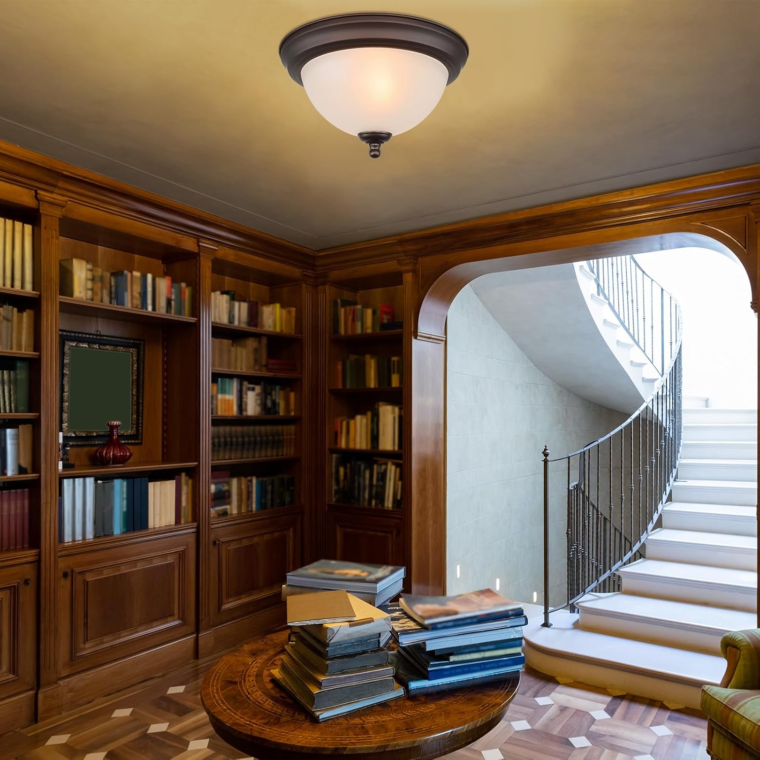 Ceiling Light Fixture, 11 Inch Flush Mount Ceiling Light, Oil Rubbed Bronze Light Fixture with Frosted Glass Shade, Dome Light Fixtures for Bedroom Bathroom Hallway Kitchen Living Dining Indoor