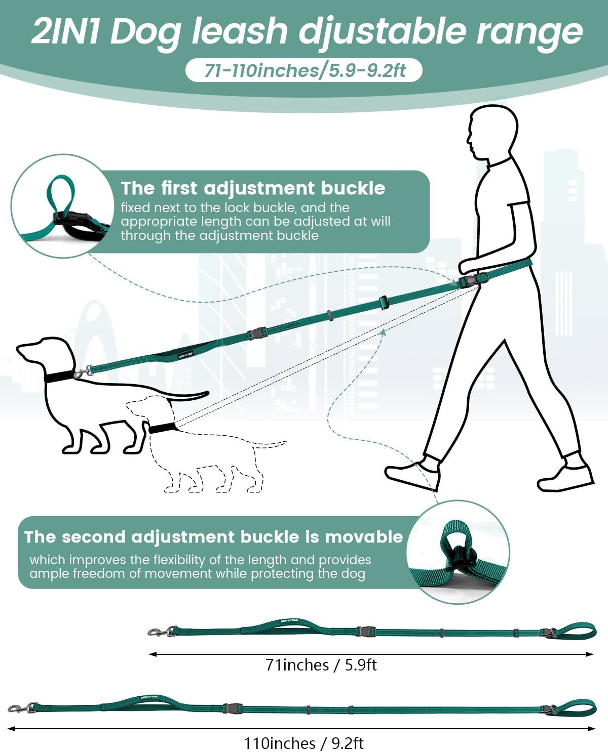 5.9-9.5 ft Hands-Free Dog Leash with Dog car Seatbelt x1，5.9-9.2 ft Hands-Free Leash with car Seatbelt x1