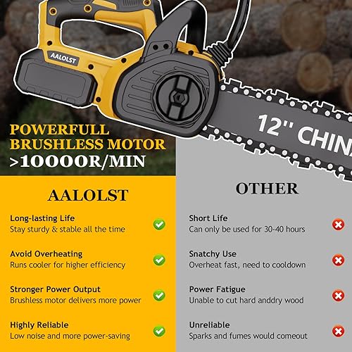 Miniatura 4 de Motosierra inalámbrica para batería DeWalt de 20 V, sistema de lubricación de aceite de sierra de cadena de 12 pulgadas con bloqueo de seguridad,