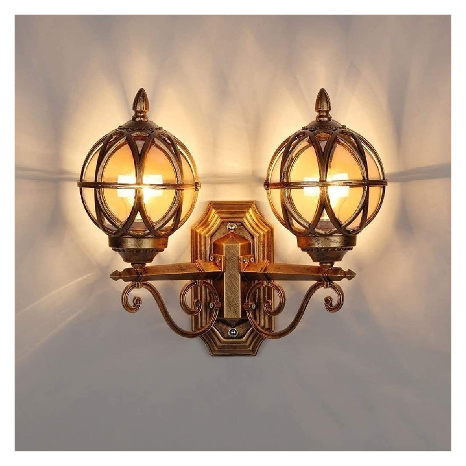 ZTCHSENZT Wall Lamp External Glass Lantern 2-Heads E27 Waterproof Outdoor Wall Light Antique Aluminum Metal Sconce Victoria Villa Courtyard Corridor Garden Illumination,Dolphin Waves