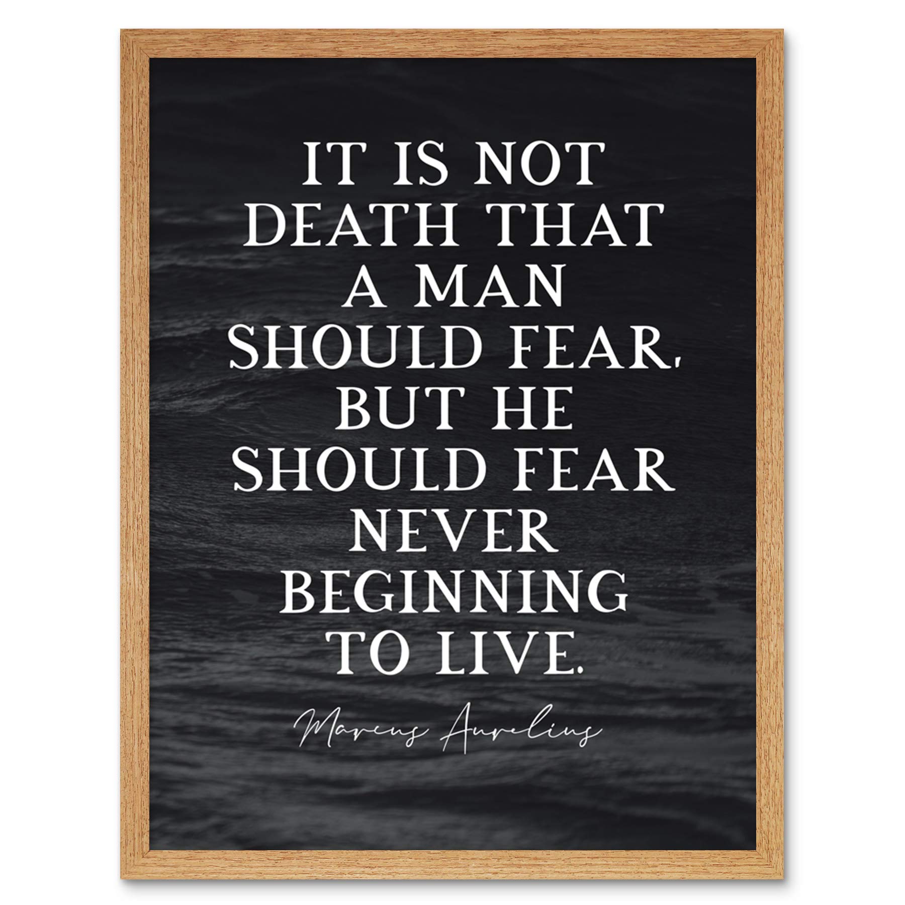 Artery8 Slate Inspiring Quote Marcus Aurelius Death Beginning to Live Art Print Framed Poster Wall Decor 12x16 inch