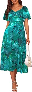 Fashionme 2026 Maxi Dress Women Satin Elegant Floral Tie Front Cap Sleeve | Summer Elegant Smocked Dress,Deep V Neck,Casual Sun Dress,Wedding Guest Graduation Vacation Beach Tea Party, XS-3XL