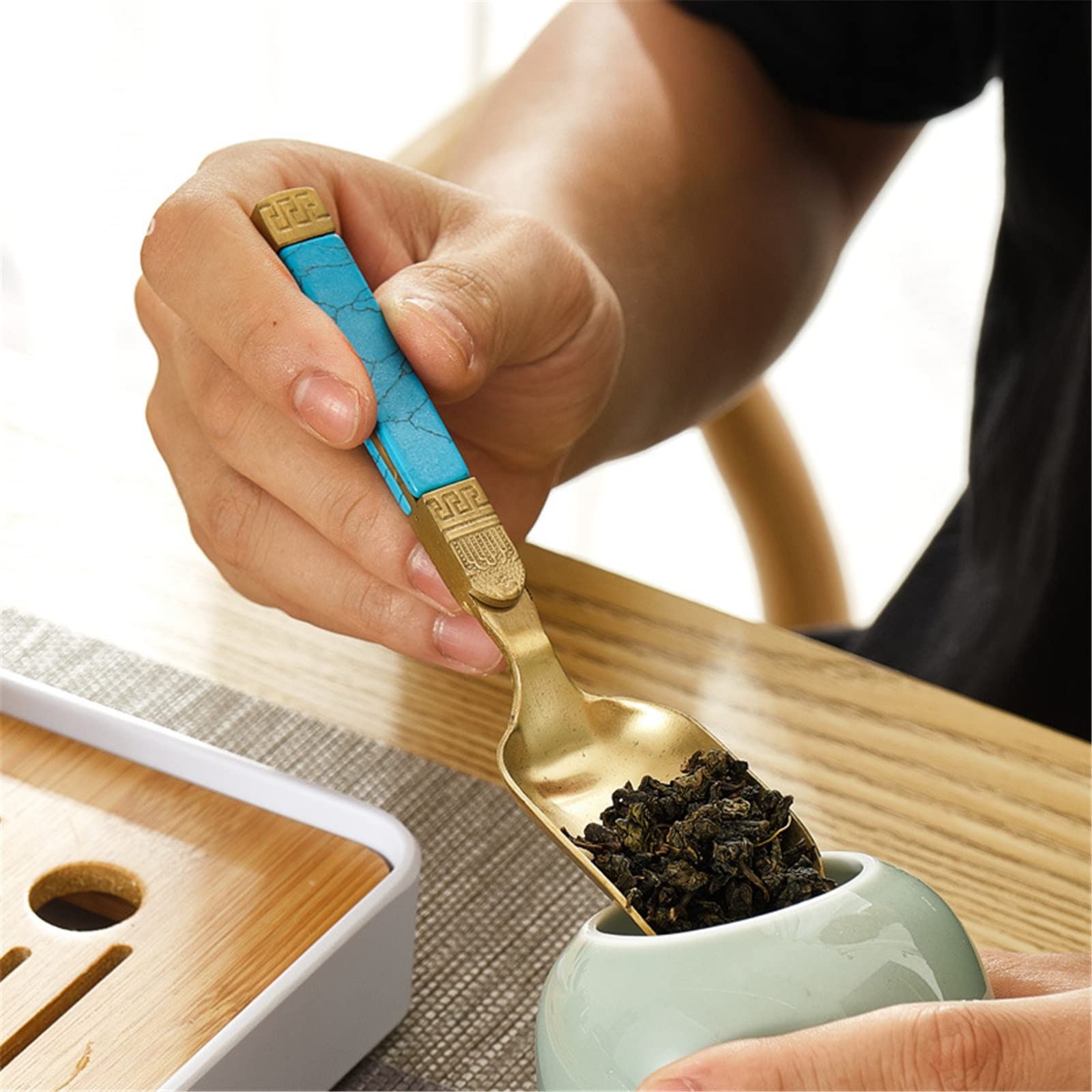 Łyżeczka do herbaty chińskiej, łyżki Łyżeczki metalowe Szpatułki Kung Fu Teaware Akcesoria Ceremonia(Gold)