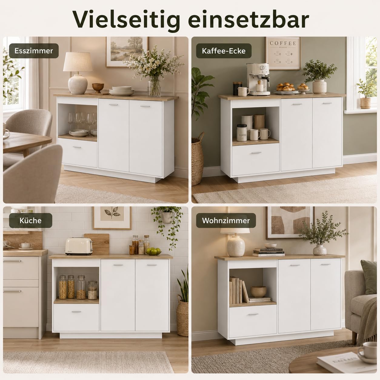 Kücheninsel mit Arbeitsplatte, Küchenschrank mit 1 Schublade, Kücheninsel mit Verstellbare Regale, Buffetschrank, Frühstückstisch, 150 x 91 x 80 cm, MDF, Weiß + Eichenholz