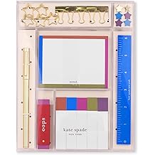 kate spade new york Stationery Tackle Box, Office Supplies Set and Organizer with Note Pages, Ruler, Pen, Paper Clip, Eraser, Page Flags, and Push Pins, Noted