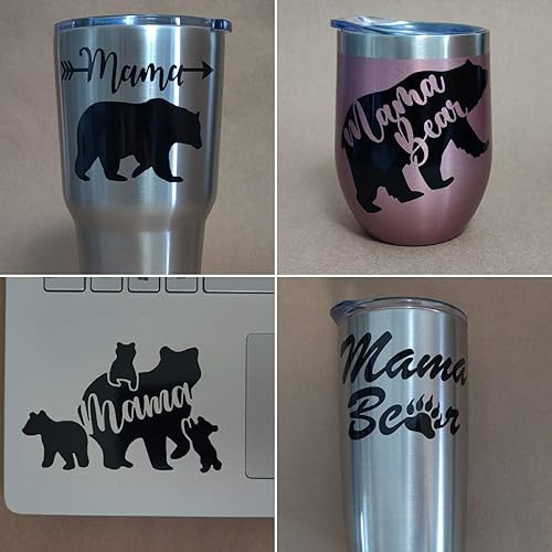 Miniatura 3 de Paquete de 4 calcomanías de mamá osa flecha de mamá oso, oso con cachorros, mamá oso caminando, garra de oso (negro, pequeño  4 pulgadas)