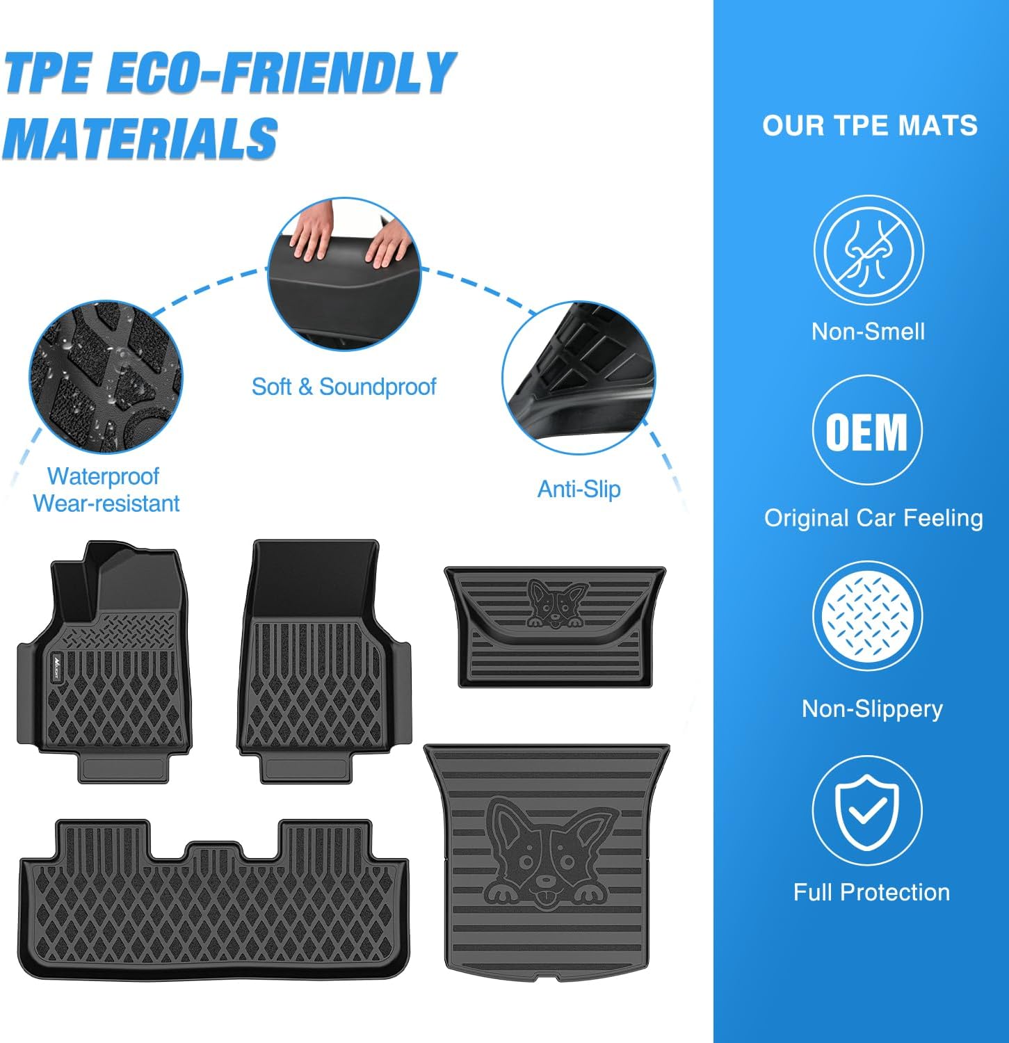 Nilight TPE Floor Mats & Cargo Mats Set for Tesla Model Y Juniper 2025 2026 All Weather Custom Fit Heavy Duty Floor Liners - Image 3