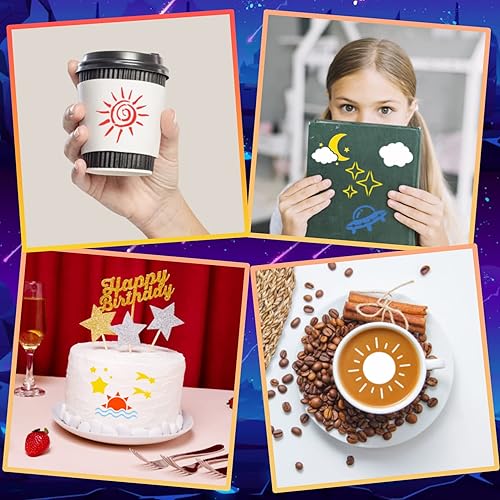 Miniatura 4 de Plantillas de estrella y luna para pintar, plantilla de pintura espacial para hacer tarjetas de pared, manualidades, plantilla de estrellas