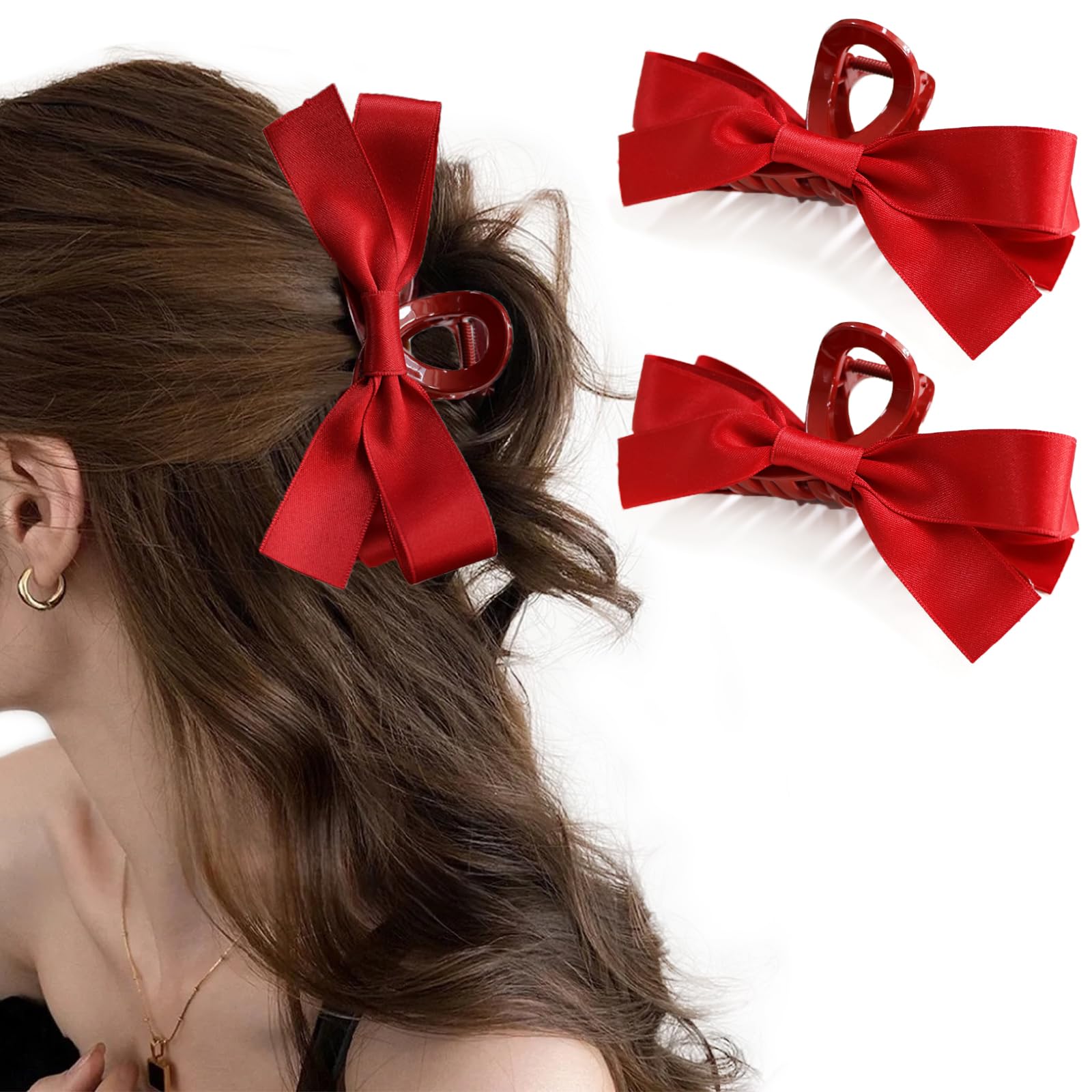 Amazon.com : Sizobi Red Hair Bows Clips Satin Bow Claw Clip 