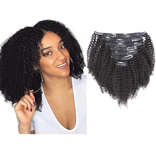 Miniatura 8 de Anrosa Pinzas rizadas afro para mujeres negras, piano negro natural mezclado con marrón chocolate con cabeza completa con 17 clips, 12 pulgadas de