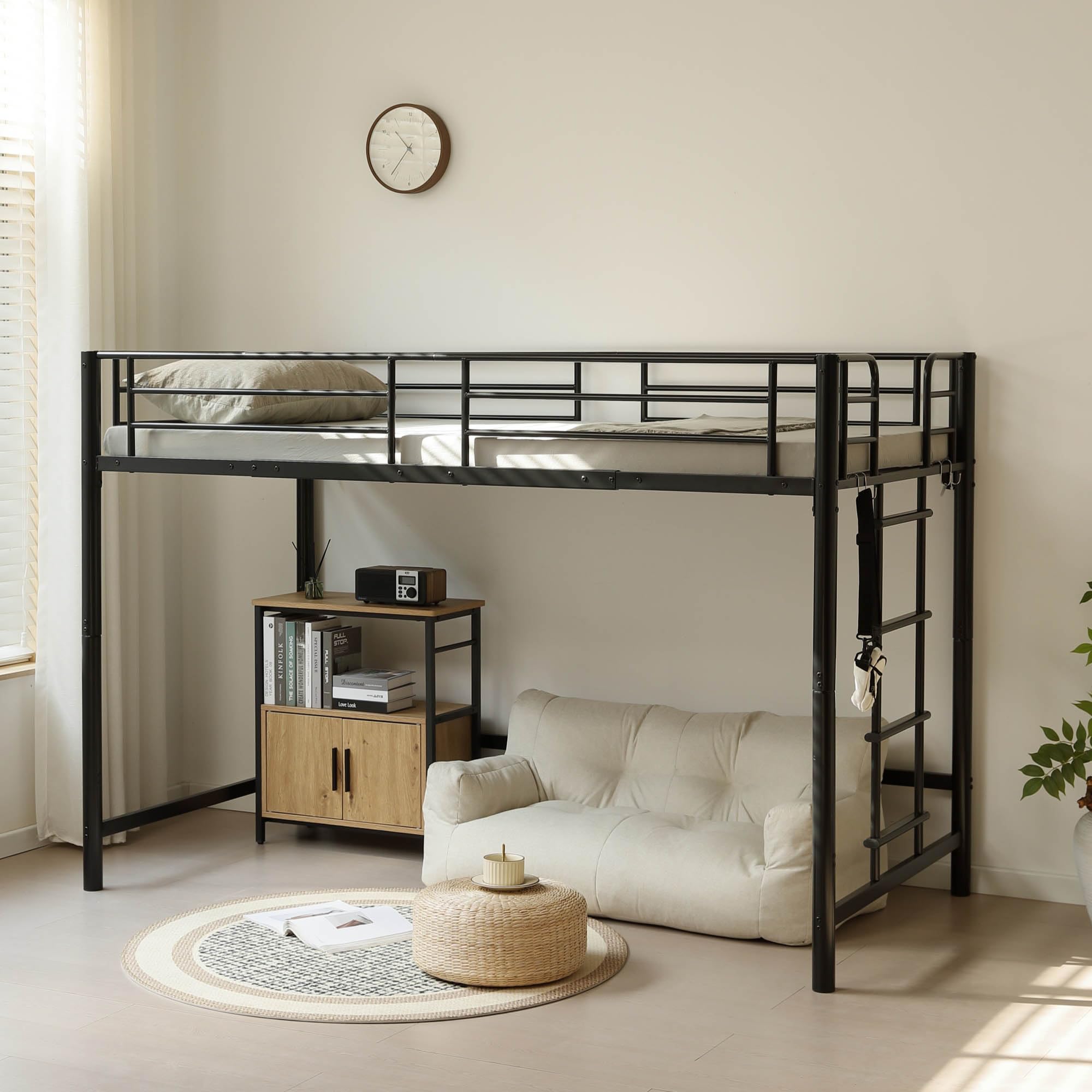 Amazon｜ロフトベッド シングル ミドルタイプ パイプベッド 頑丈 耐