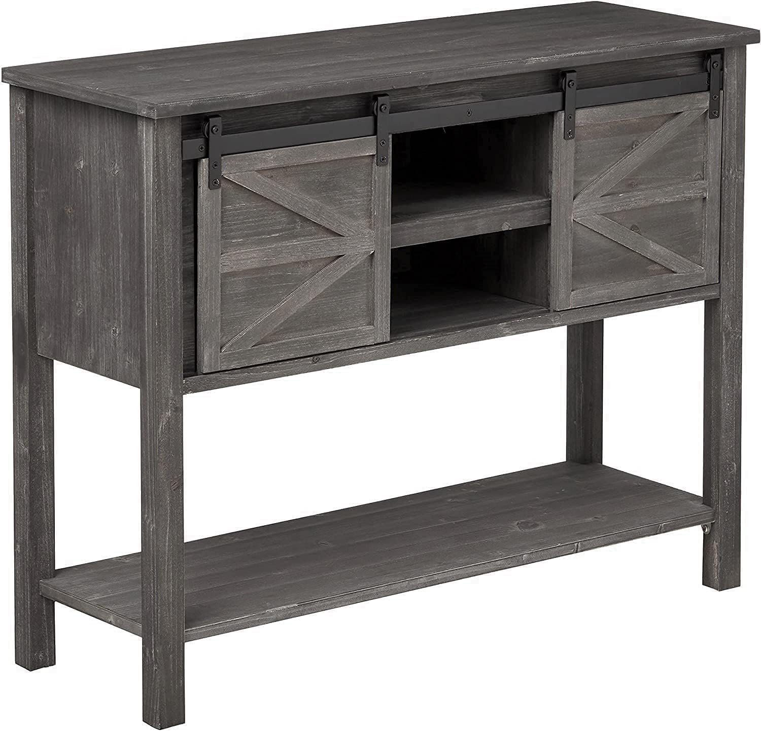 eHemco Antique Farmhouse Console Table, Sofa Table with Sliding Barn Doors and Bottom Storage Shelf for Living Room, Hallway, Entry Way, Gray