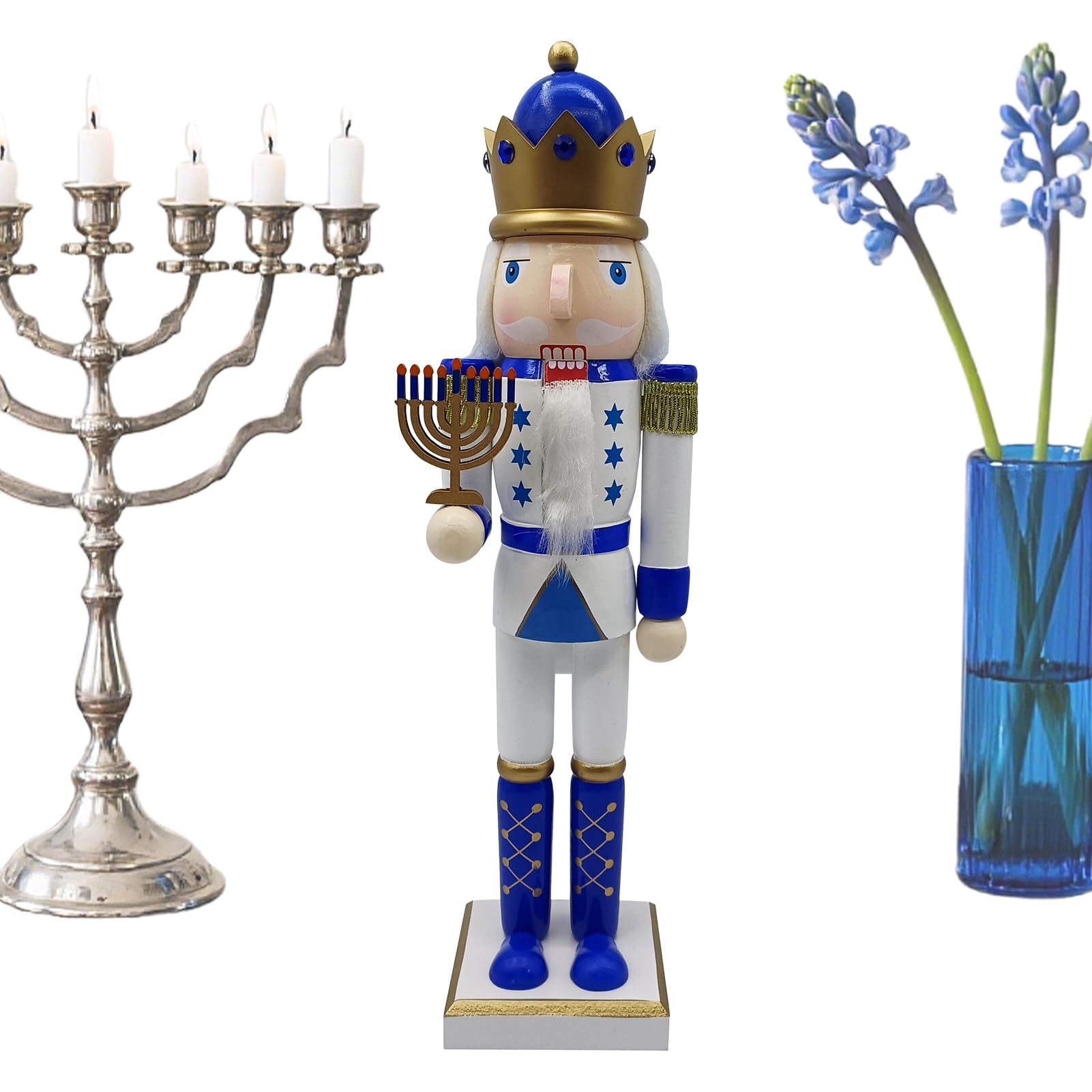 Casse-Noisette de Noël cadeau traditionnel blanc et bleu