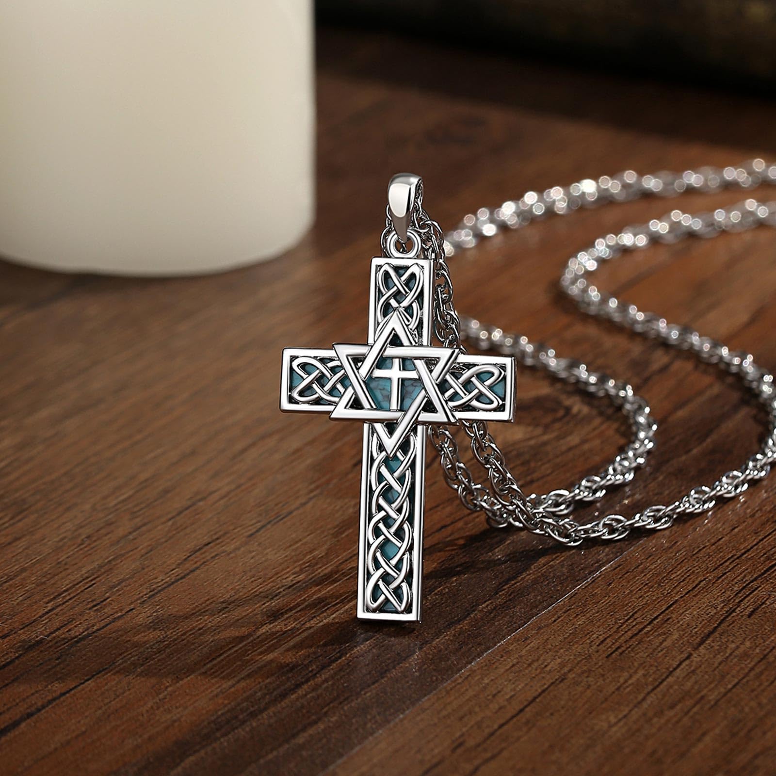 Collana Turchese per Donne e Uomini, Croce di Toro con Etichetta di Mucca Wester, Ciondolo Stella di David in Stile Country Regalo di Gioielli Boho, 24 Pollici