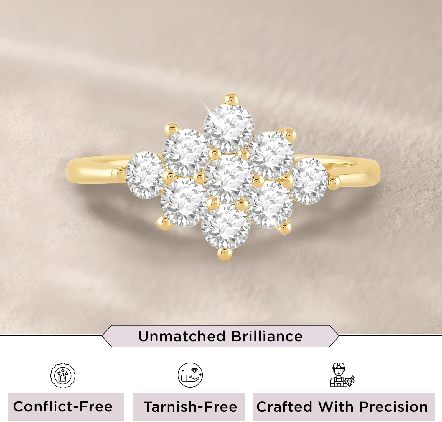 Jewelili 10K Yellow Gold 1 Cttw Round Lab Grown Diamond Cluster Anniversary Ring for Women | Size 6, 7 & 8