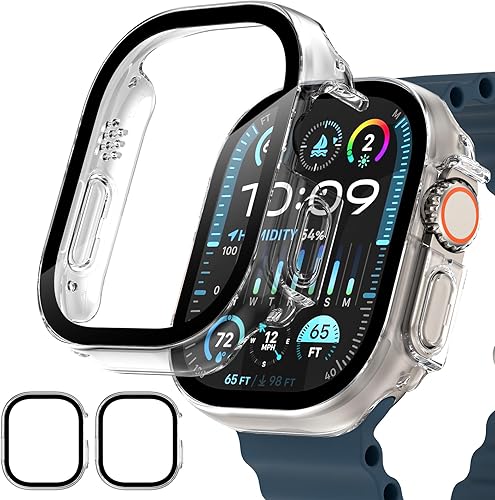 Miniatura 8 de EWUONU - Juego de 2 fundas rígidas de policarbonato para Apple Watch Series 9 Series 87 de 1.614 pulgadas, protector de pantalla de vidrio templado,