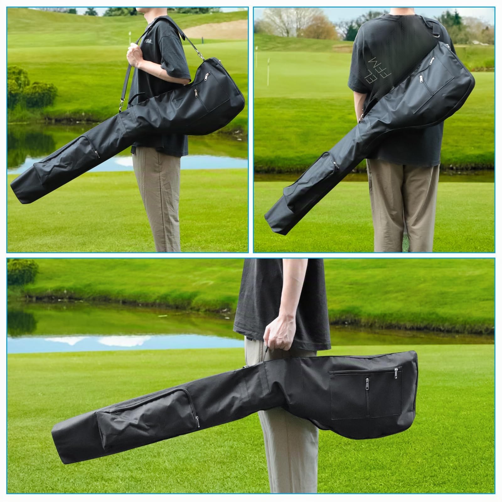 Bolsa de Viaje Plegable para Palos de Golf Impermeable Negra