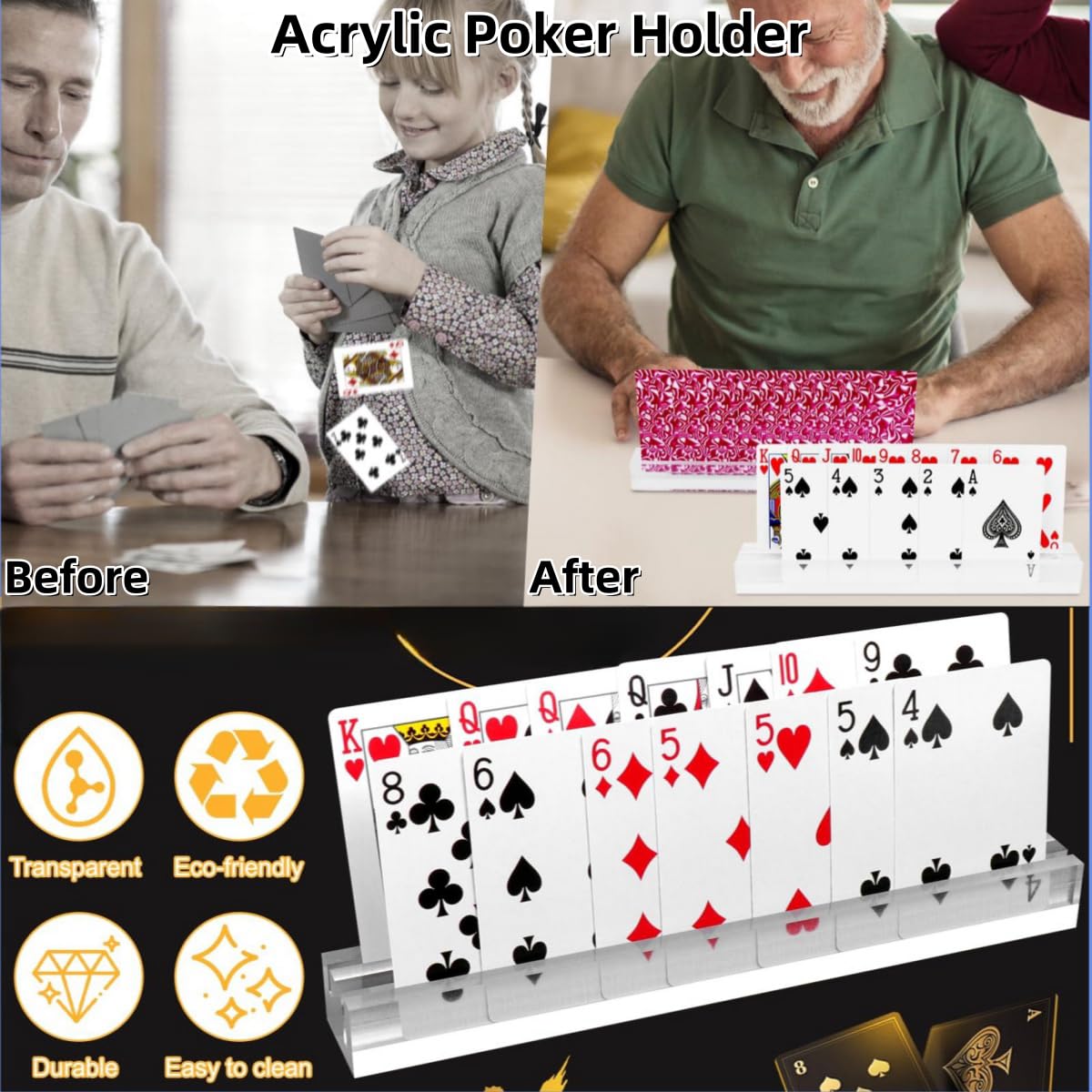 Soporte para Naipes, 2PCS Acrílico Soporte para Juego de Cartas, Titular de La Tarjeta de Juego para Niños Discapacitados Adultos Personas Mayores (Blanco)