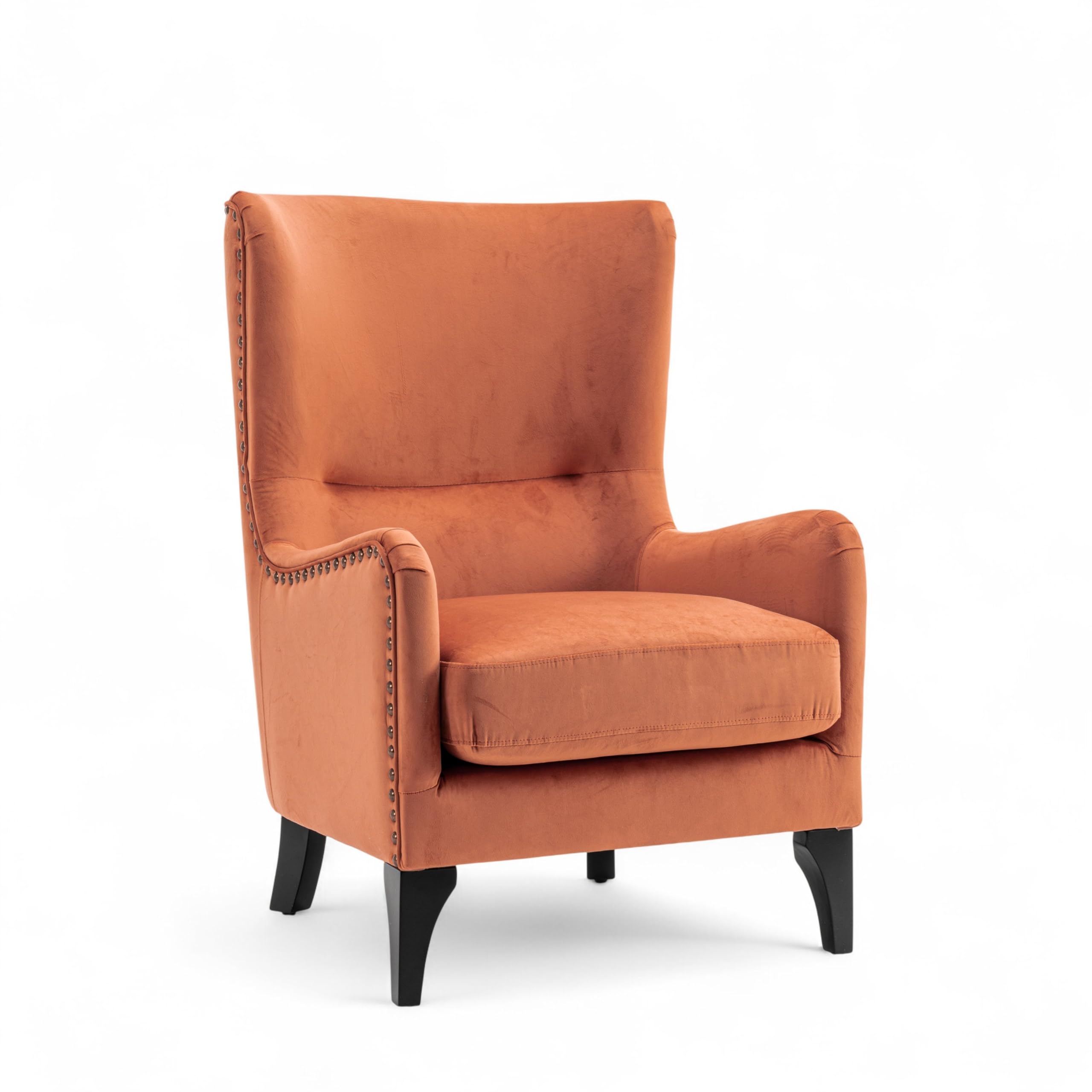 Stunning Chairs Velvet Orange Wingback Armchair for Living Room - High Back Armchair for Reading, Orange Accent Chair with Wooden Legs, Fireside Chair - SEGOVIA