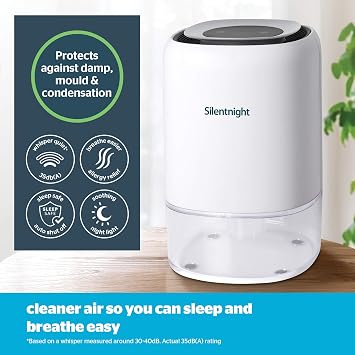 Silentnight Airmax 300 Dehumidifier - Small 1000ml Air Dehumidifier for Home Bedroom Bathroom with Quiet Peltier Technology, Auto Shut Off and Night Light - for Damp Mould Moisture Drying Clothes