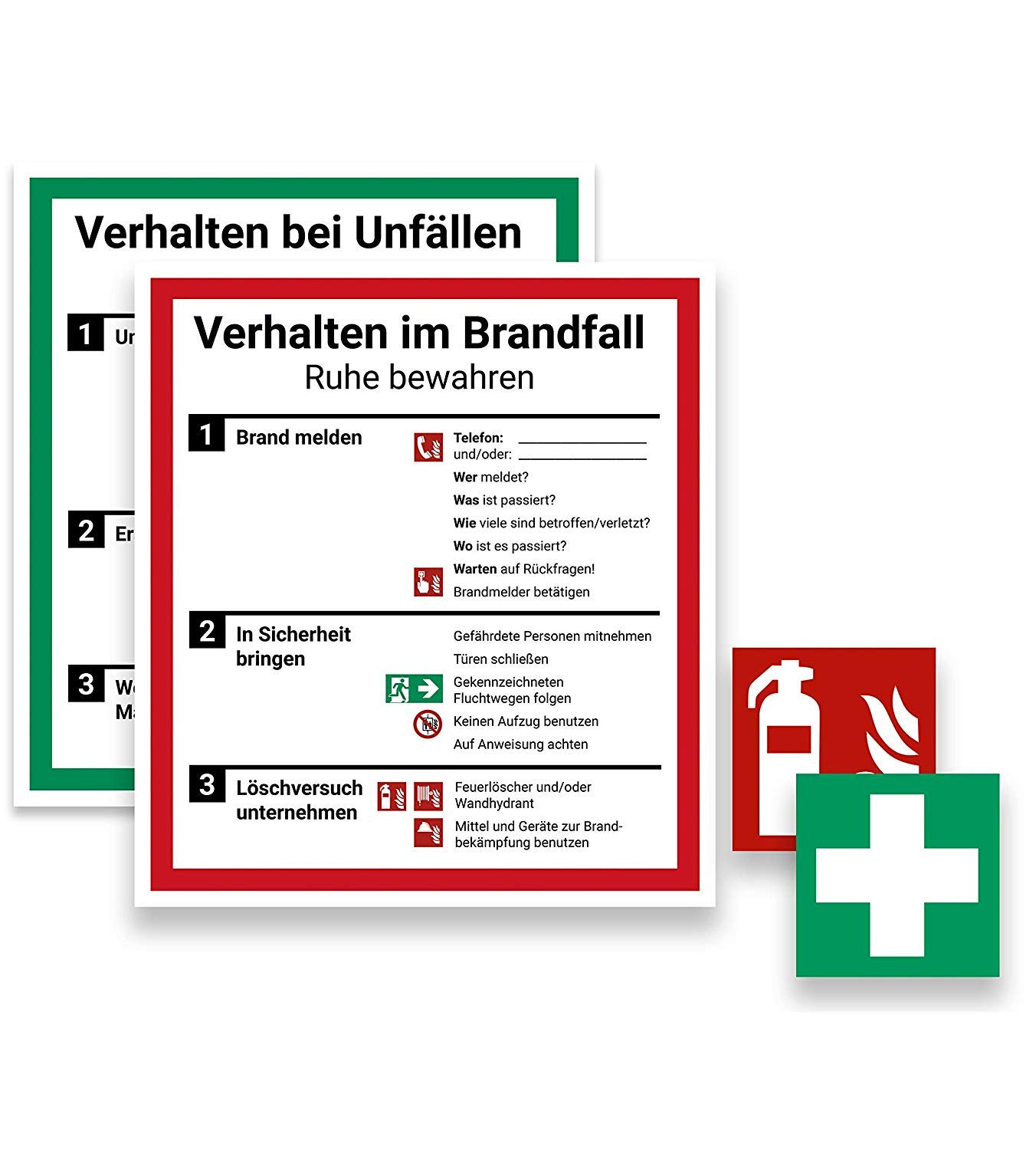 Schild „Verhalten Im Brandfall“ Selbstklebend – 18x18 Cm, Langnachleuchtend, Nach DIN EN ISO 7010, Aus Folie