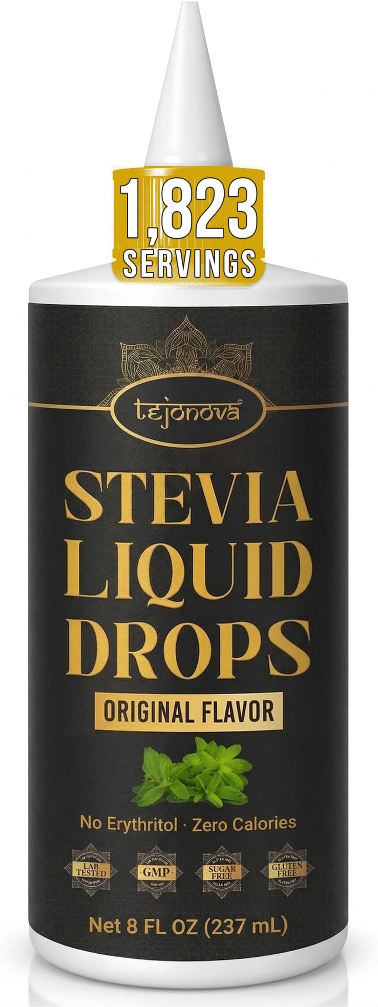 Tejonova Stevia Liquid Drops, Pure Stevia Extract Liquid Sweetener, Zero Calorie Keto Sugar-Free Drops for Drinks & Treats, No Aftertaste, No Erythritol, 1823 Servings, 8 fl oz (237 ml)