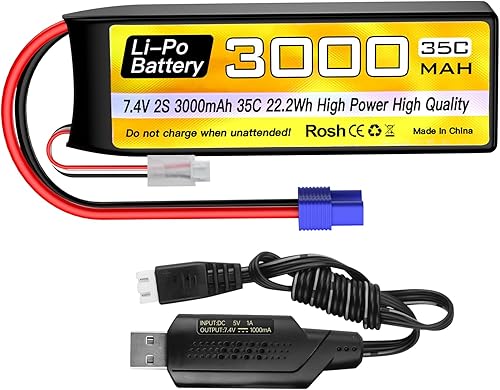 Fytoo 2S Lipo Batería 7.4V 3000mAh 35C con EC3 Plug con USB Cable de Carga para RC Coche Camión Barco Quadcopter FPV Drone Batería
