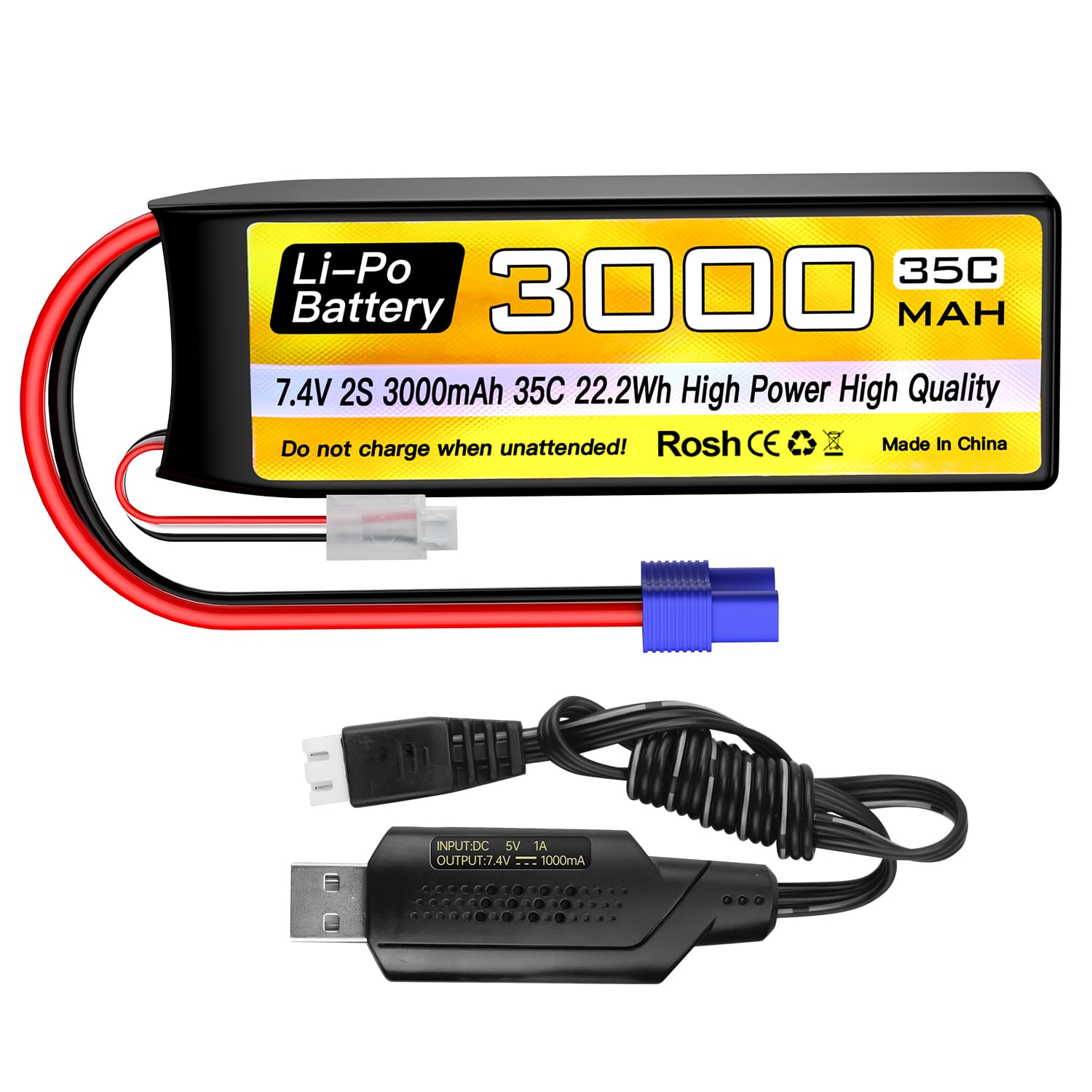 batteria lipo 7400mah per droni con connettore ec3 e caricatore usb