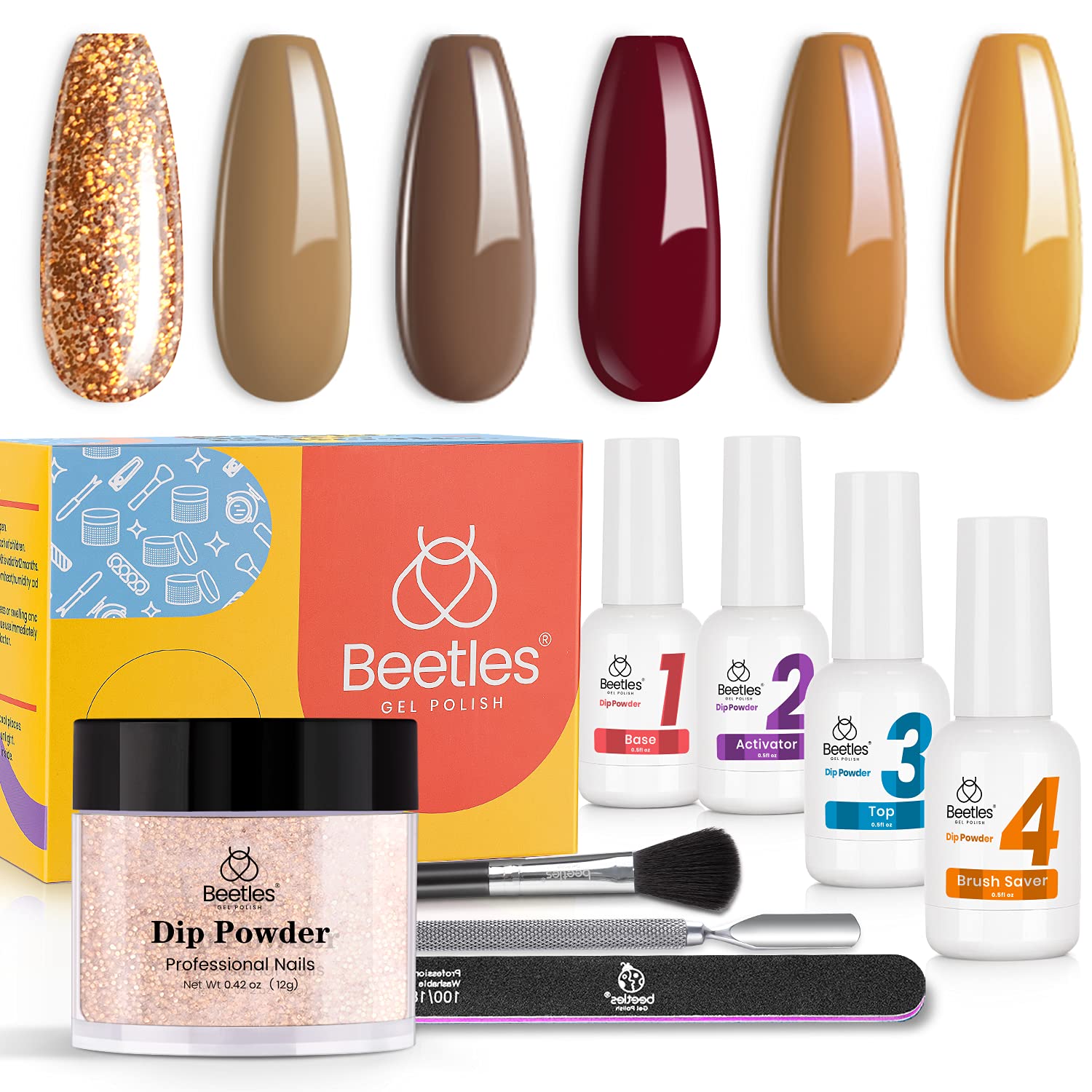 Beetles 6 Colors Caramel Colors Nail Dip Powder with 4 Dip