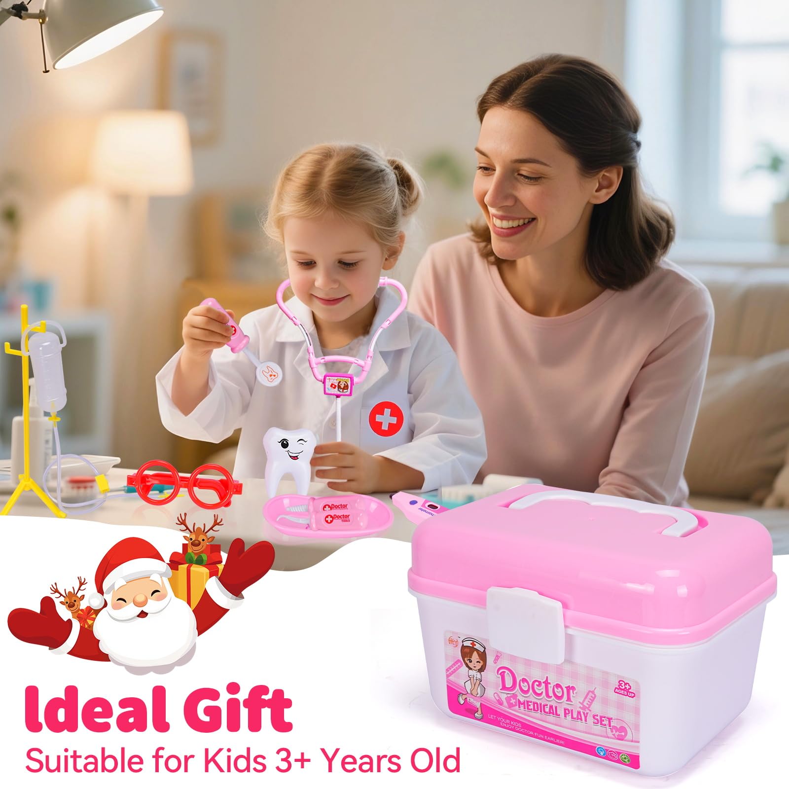 Malette Docteur Enfant,Kit de Médecin Jouets,Kit de Médecin Déguisement de Docteur Enfant,Trousse Docteur,Jeu d’Imitation,Cadeau pour Enfants Garcons Filles,Lumières et Sons