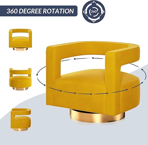 Miniatura 4 de BELLEZE Silla giratoria con diseño de barril, moderna silla redonda con respaldo curvado de terciopelo con base dorada, 360 grados para sala de