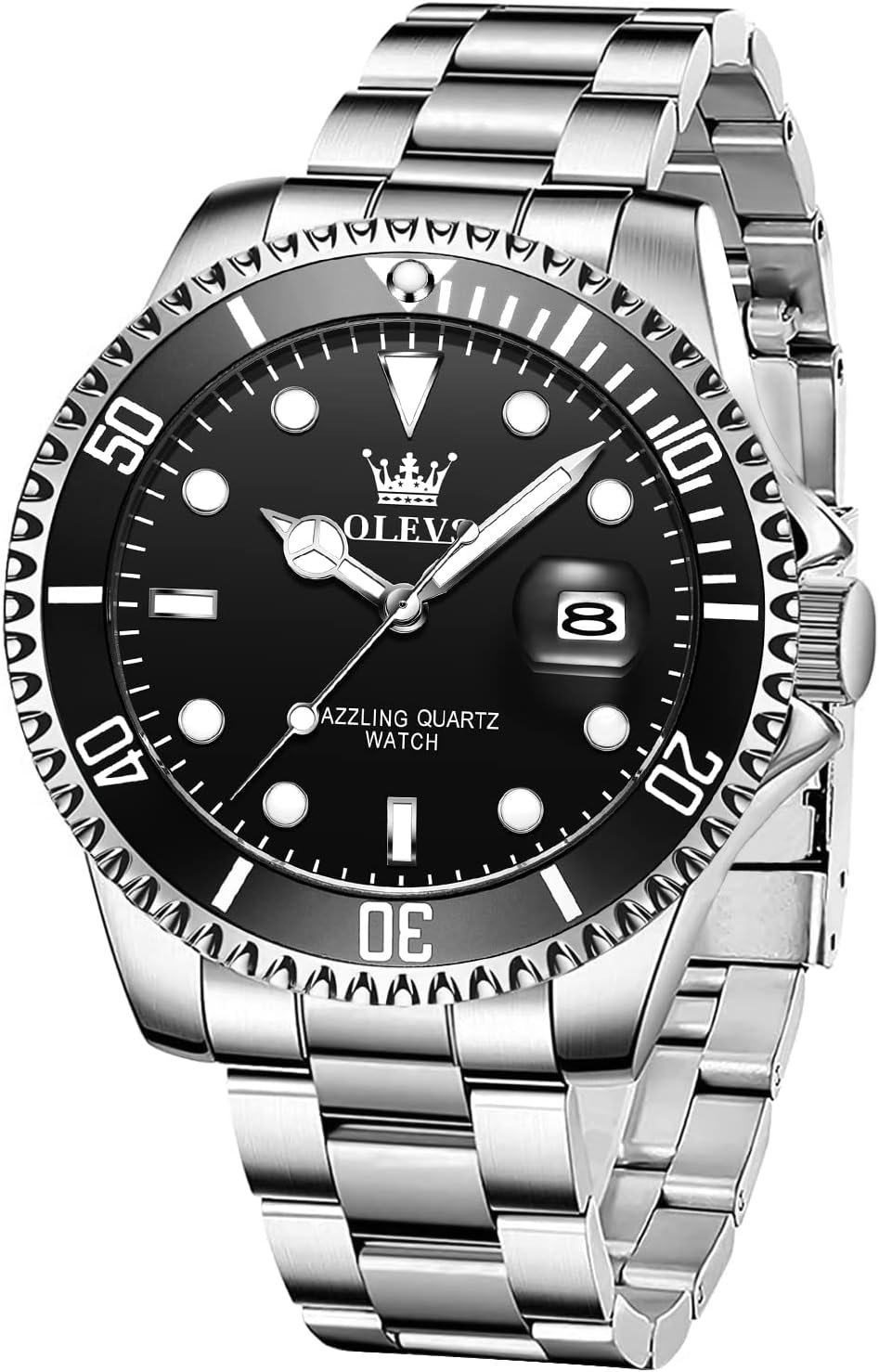 Mens Watch Stainless Steel Big Face Casual Dress Wrist Watch Analog Day Date Waterproof Luminous