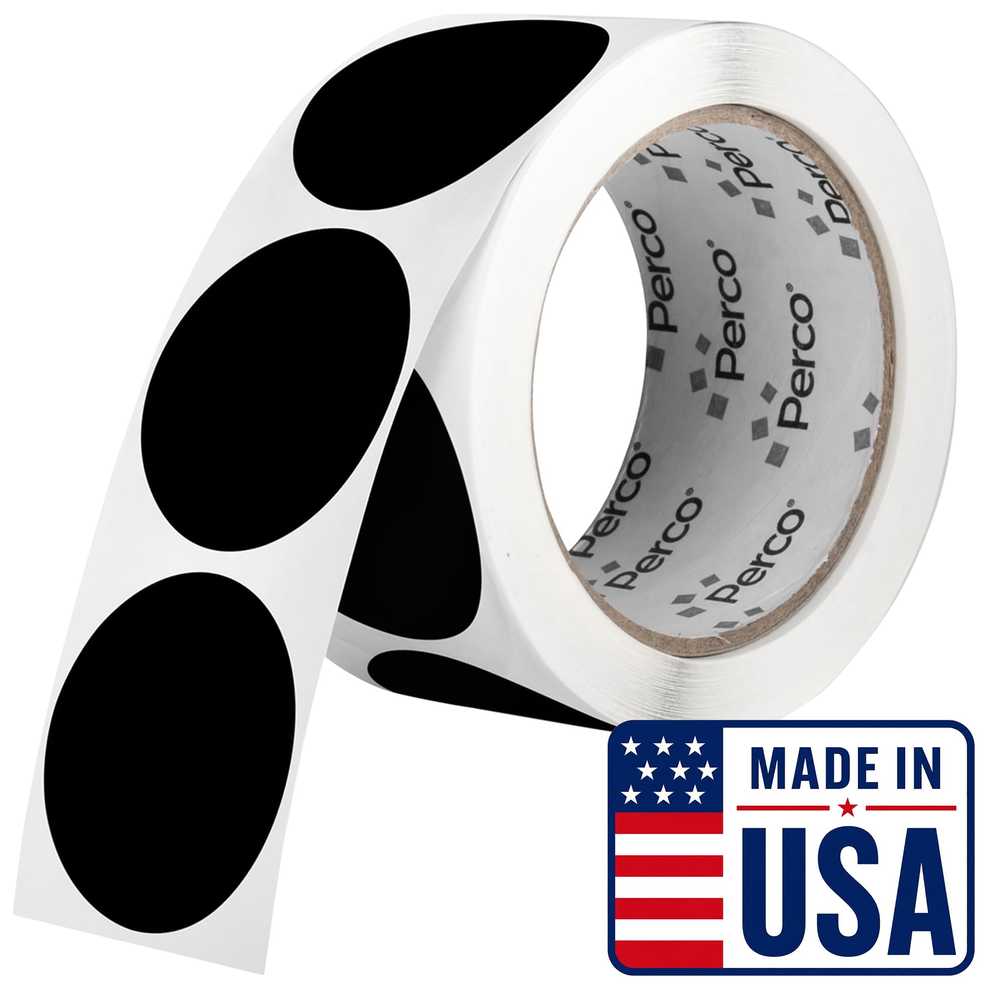 Perco Black Round Circle Dot Sticker 2-Inch Labels with Perforation for Easy Tear-Off, 500 Stickers per Roll - Bold Branding, Logo Stickers, Warning &amp; Instruction Labels, Strong Adhesive - Made in USA