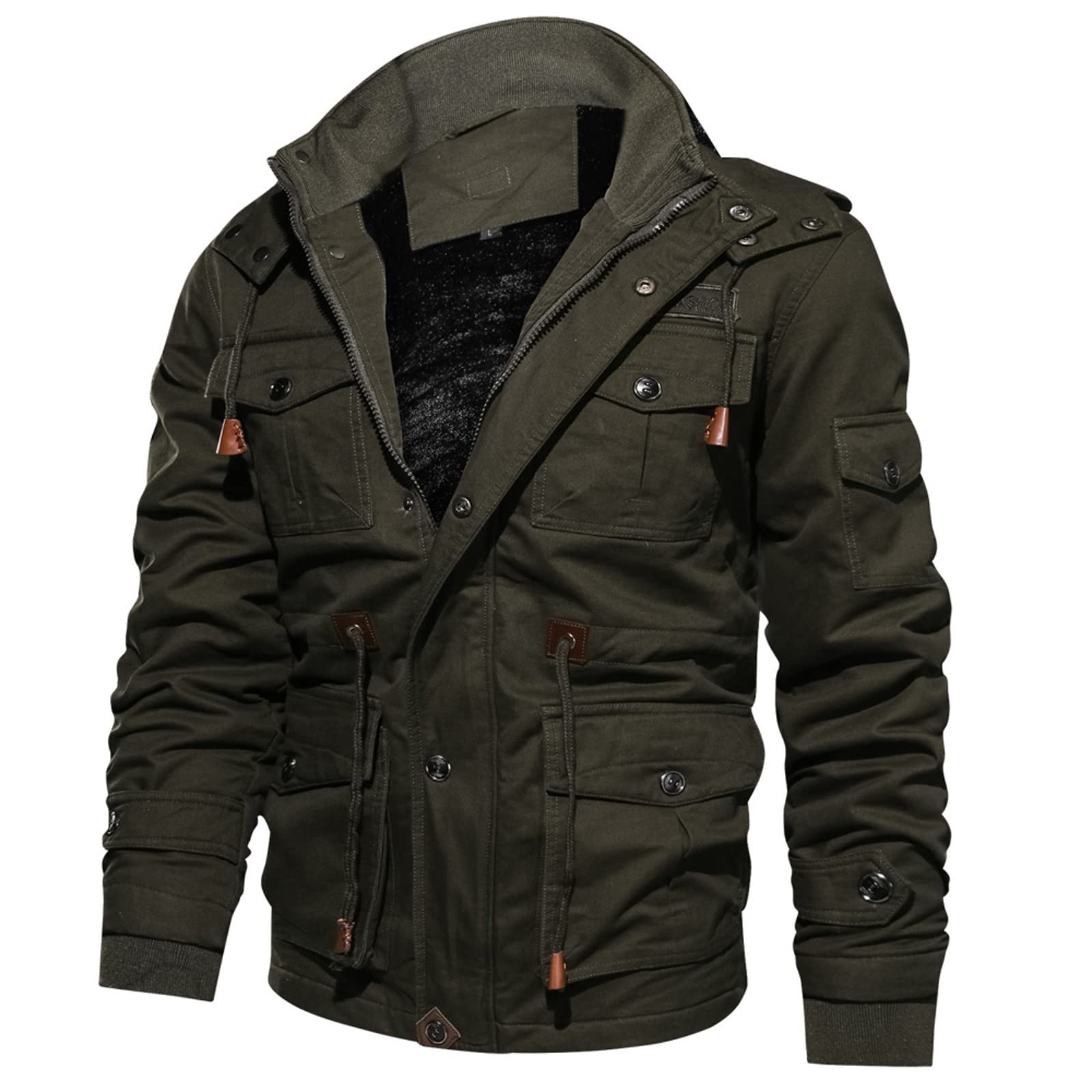 Militär Funktionsjacke Herren Gefüttert Cargo Jacke Winter Warm übergangsjacke Sportlich Army Jacken für männer Militär Jacken Winterparka Armeejacke mit Stehkragen Outdoorjacke mit Multi Taschen