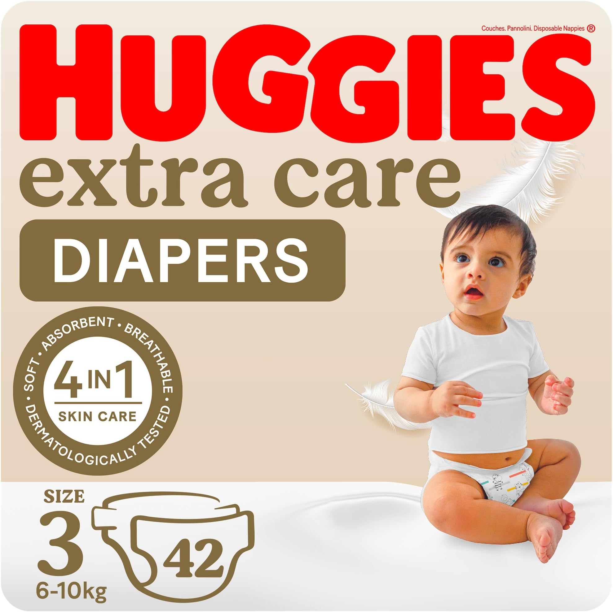 Huggies Extra Care, Size 3, 4 - 9 kg, Value Pack, 42 Diapers