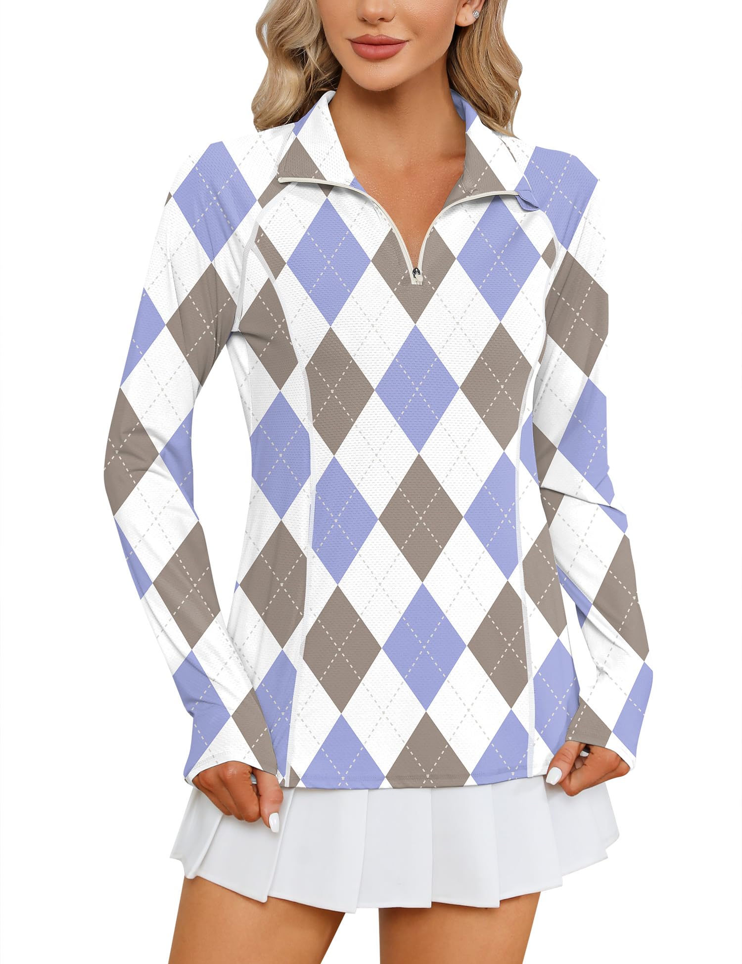 LOMON Women Long Sleeve Shirts Sun Protection 1/4 Zip Summer Quick Dry Hiking Shirts Quarter Zip Pullover for Women