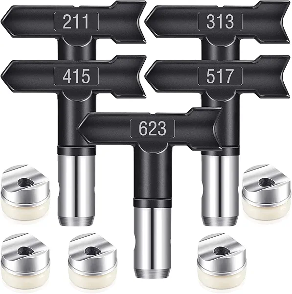 Spray Nozzle Spray tip Reversible Spray Tips Airless Paint Sprayer Nozzle Tips Airless Paint Spray Machine Parts for Homes Buildings Garden Decks Fences (5 Pieces - 211, 313, 415, 517, 623)