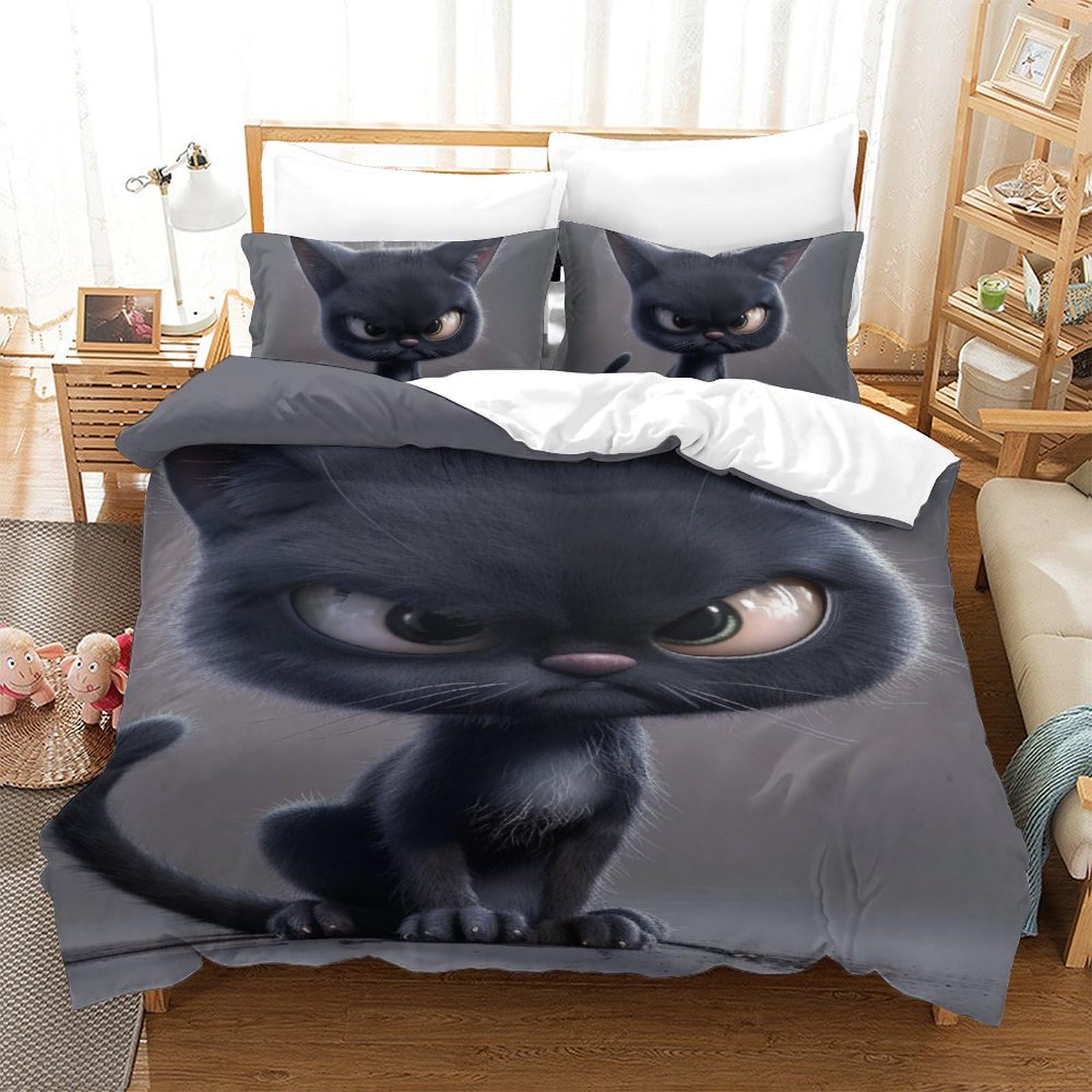 Housse de couette 140x200 chat British Shorthair 3D anti-plis enfant