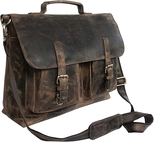 Bolso bandolera retro de piel para laptop de 18 pulgadas, estilo búfalo Hunter, para oficina, universidad, bolsa de cuero para hombres y mujeres (18