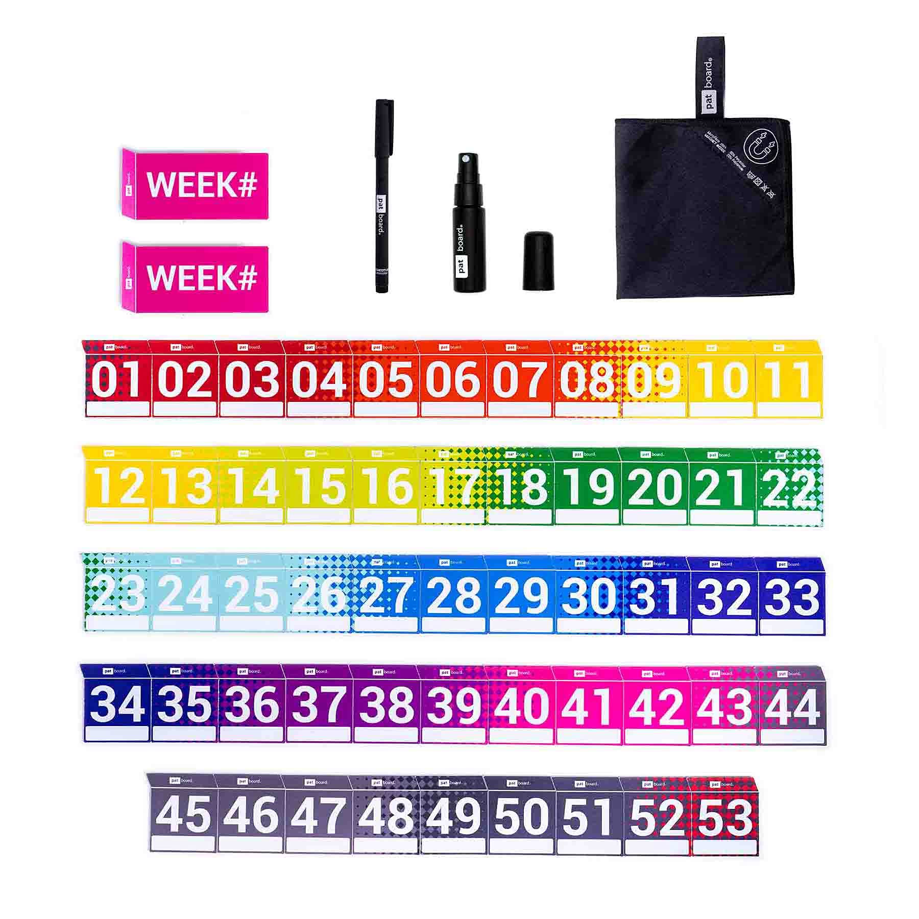 PATboard Weeknumber planning board set - Cartes magnétiques pour tableau de planning maigre - Planifier avec des numéros de semaine