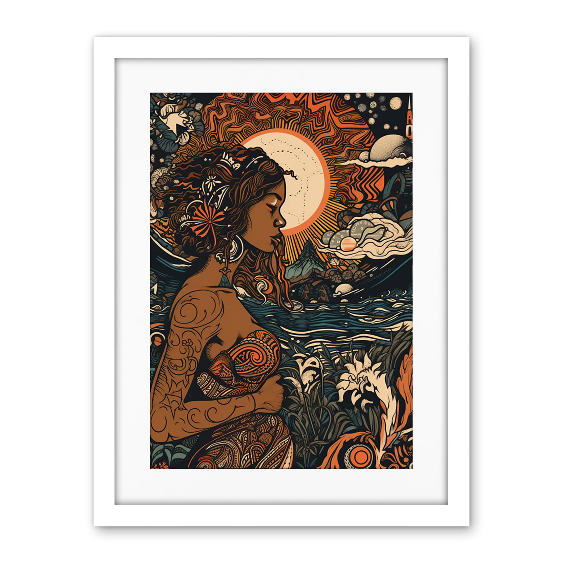 Artery8 Gaia Mother Nature Modern Art Nouveau Folk Art Artwork Framed Wall Art Print 18X24 Inch